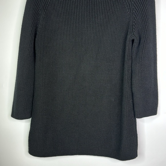 Pura Cashmere Black Supima Cotton Ribbed Neck 3/4 Sleeve Sweater Size Small - Picture 6 of 8